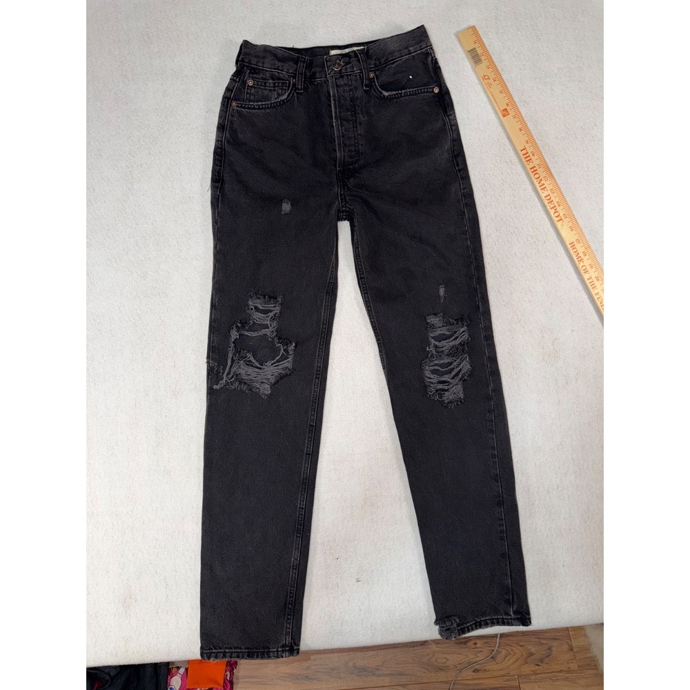 WE THE FREE Jeans High Rise Distressed Straight Legs Washed Black Size 25